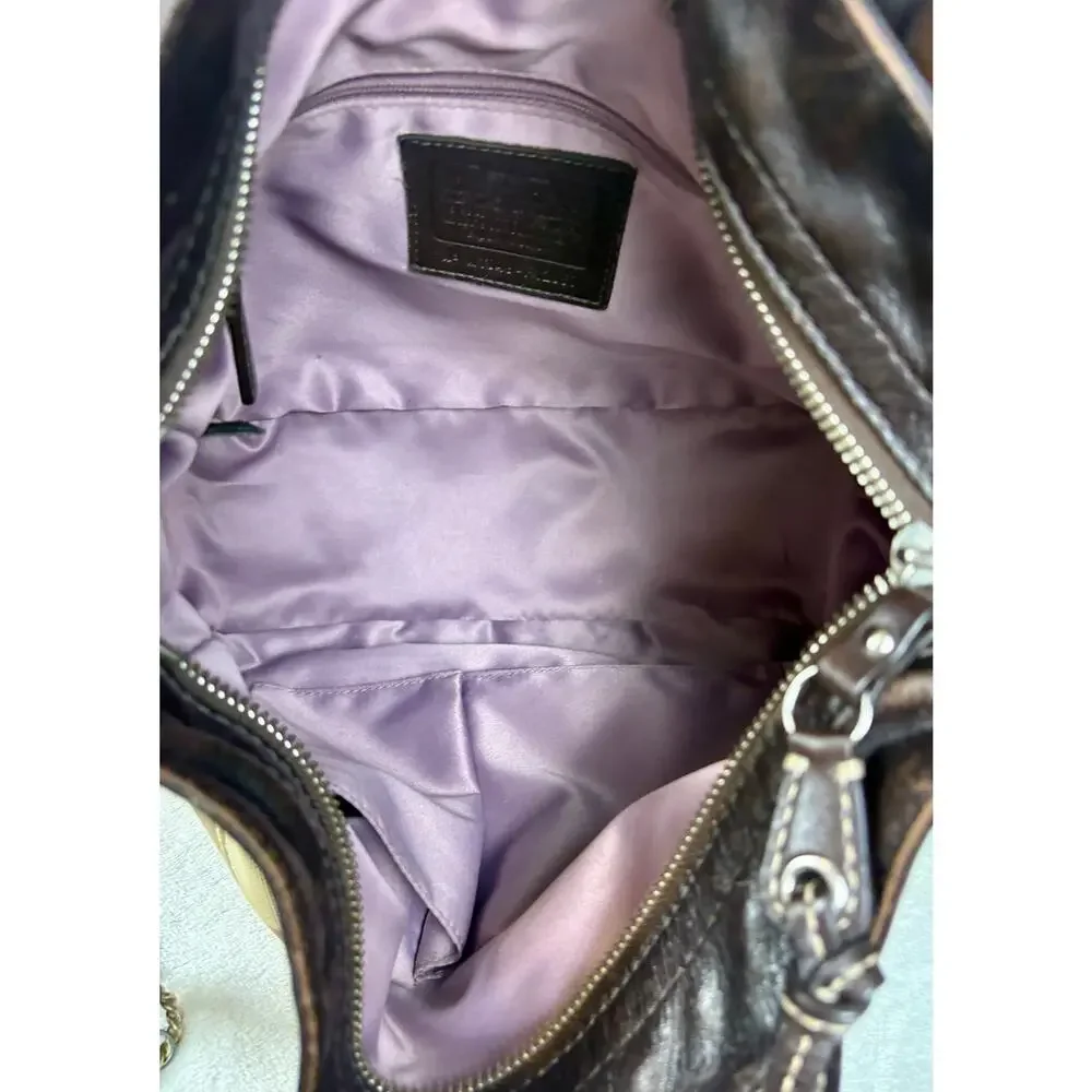 Coach Signature Y2K Zoe Hobo in Tan/Dark Brown Jacquard with Custom Charm